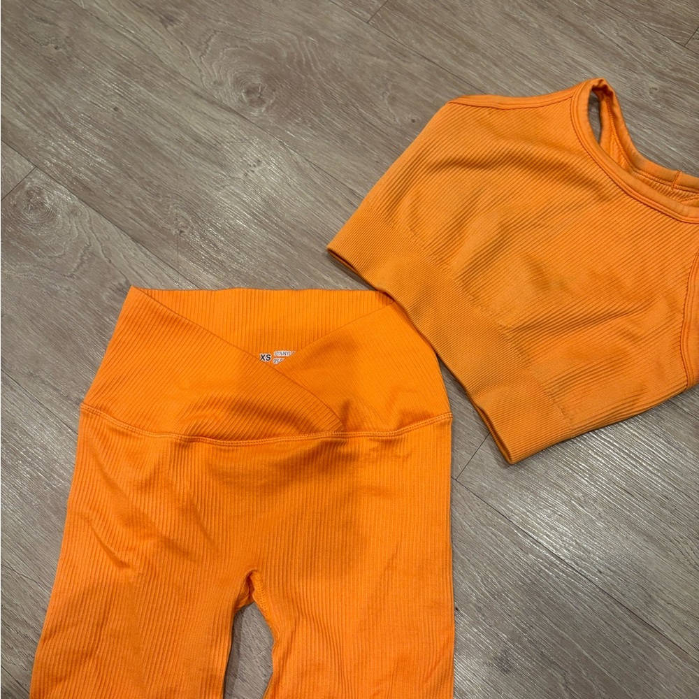 5/$25 Bright Orange Ribbed Active Set - Top & High-Waist Leggings